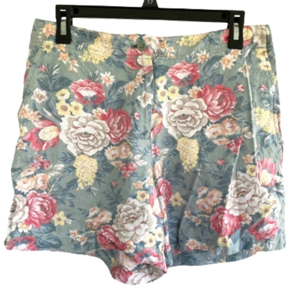 Floral Print Cotton Shorts - Pink & Blue